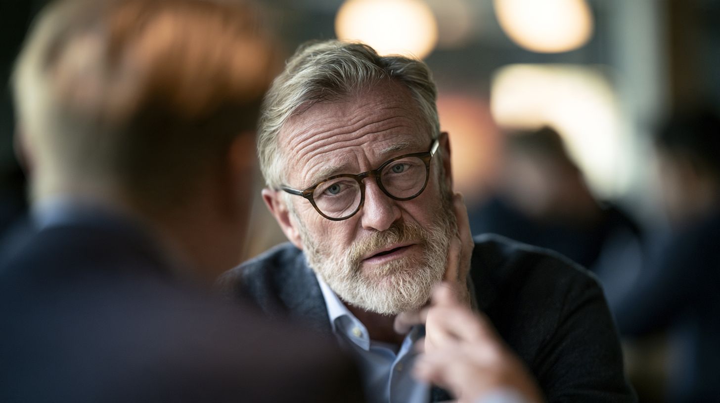 Mann mit Brille hört im Gespräch aufmerksam zu